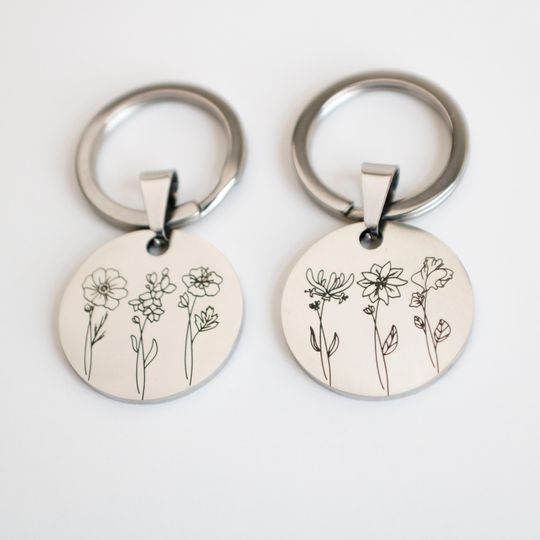 Birth Flower Keychain: Personalized Stainless Steel Floral Keyring