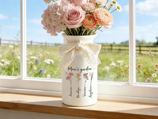 Discover Personalized Birthflower Vase, Minimalist Vase, Ceramic Flower Vase, Mothers Day Vase, Grandma Vase, Birth Month Vase, Flower Garden Vase