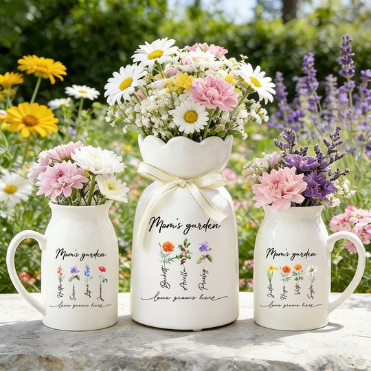 Personalized Grandma's Garden Vase,Custom Birth Flower Vase,Mothers Day Gift for Nana,Gift from Grandkids,Ceramic Flower Pot,Gift for Her