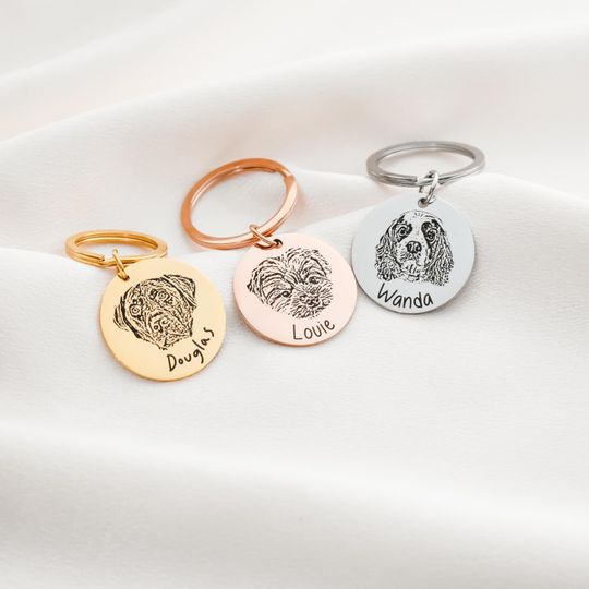 Discover Pet Portrait Personalized Key Chain Gifts for Dog Mom, Cat Engraved Photo Mothers Day Keychain Memorial Loss Gift for Men, Girls Key Chains