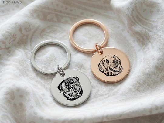 Custom Pet Round Keychain Personalized Dog Cat Photo Name Engraved Memorial Father's Day Gift