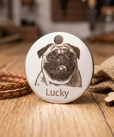 Custom Pet Photo Keychain, Personalized Pet Portrait Charm, Engraved Dog & Cat Memorial Tag, Stainless Steel Keyring, Gift for Pet Lovers