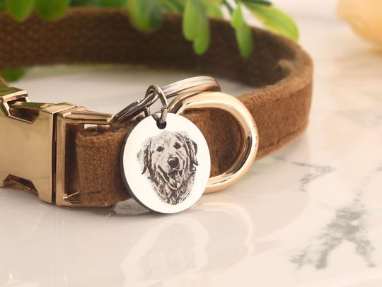 Engraved Pet Portrait Keychain: Stainless Steel Dog Cat Memorial Tag