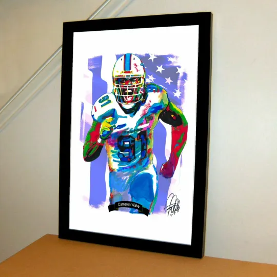 Cameron Wake Miami Dolphins Football Poster Print Wall Art With Frame