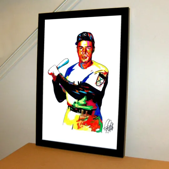 Joe DiMaggio New York Yankees Baseball Sports Poster Print Wall Art With Frame