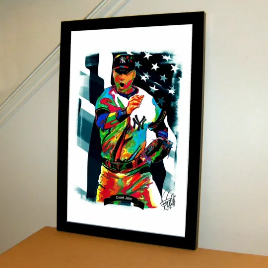 Derek Jeter New York Yankees Baseball Sports Poster Print Wall Art With Frame