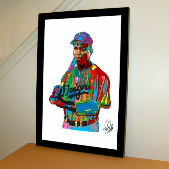 Jackie Robinson Brooklyn Dodgers Baseball Sports Poster Print Wall Art With Frame