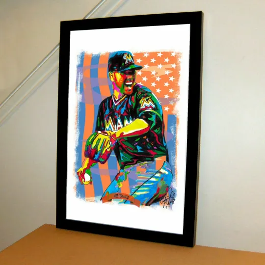 Jose Fernandez Miami Marlins Pitcher Baseball Poster Print Wall Art With Frame