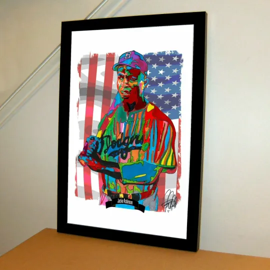 Jackie Robinson Brooklyn Dodgers Baseball Poster Print Wall Art With Frame