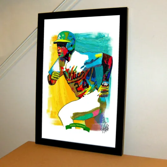 Rickey Henderson Oakland Athletics Baseball Sports Poster Print Wall Art With Frame
