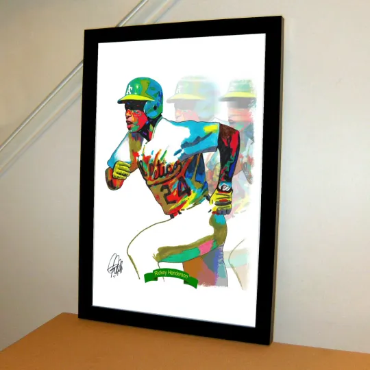 Rickey Henderson Oakland Athletics Baseball Poster Print Wall Art With Frame