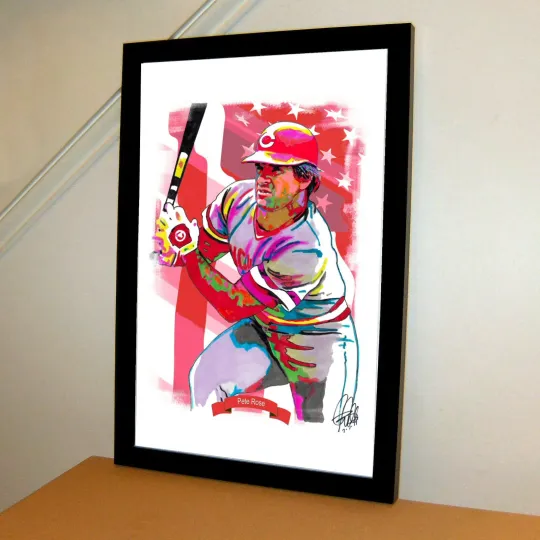 Pete Rose Cincinnati Reds Baseball Poster Print Wall Art With Frame