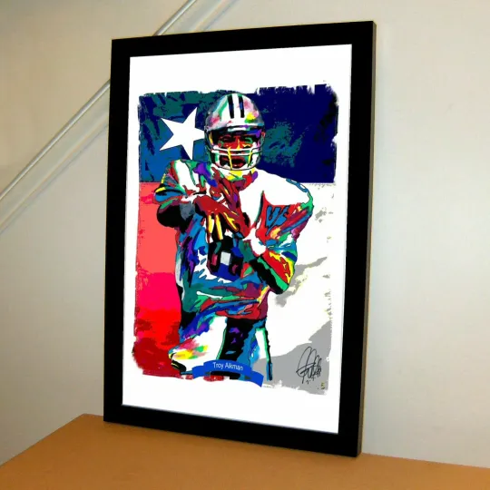 Troy Aikman Dallas Cowboys QB Sports Football Poster Print Wall Art With Frame