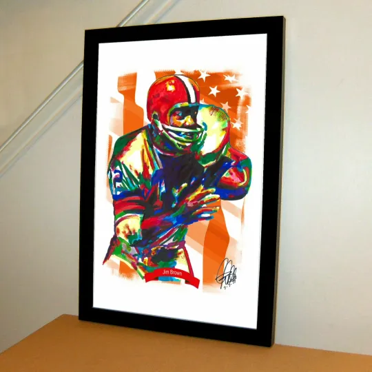 Jim Brown Cleveland Browns Fullback Football Sports Poster Print Wall Art With Frame