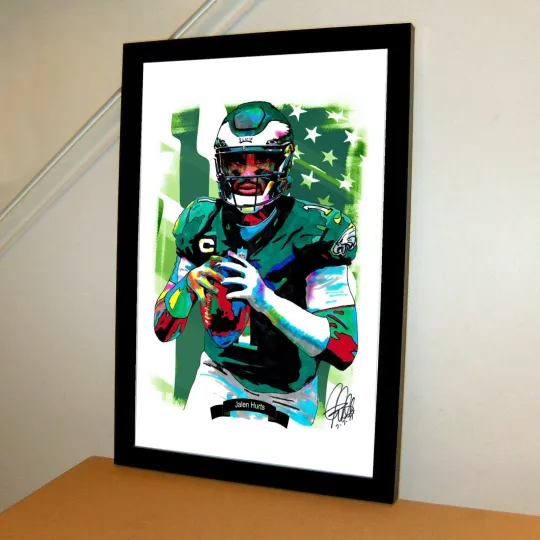 Jalen Hurts Philadelphia Eagles Football Poster Print Wall Art With Frame