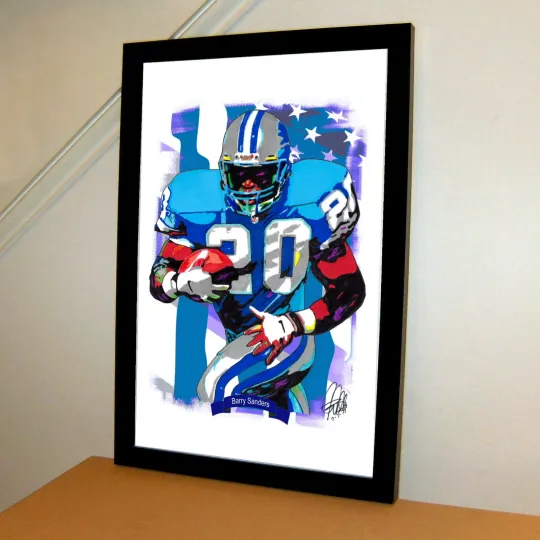 Barry Sanders Detroit Lions Football Sports Poster Print Wall Art With Frame