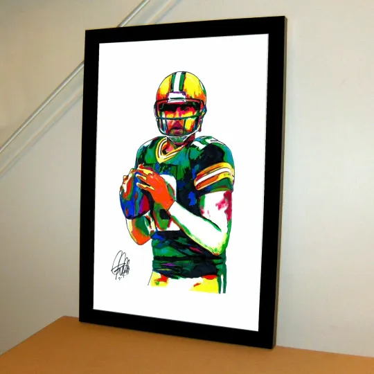 Aaron Rodgers Green Bay Packers QB Football Sports Poster Print Wall Art With Frame