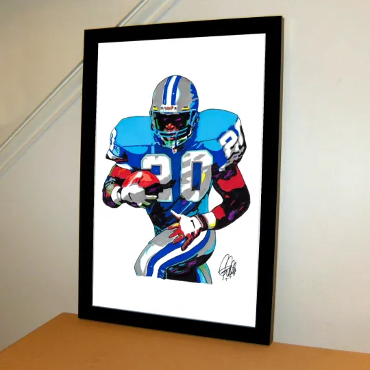 Barry Sanders Detroit Lions Football Poster Print Wall Art With Frame