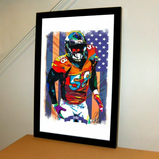 Von Miller Denver Broncos Football Sports Print Poster Wall Art With Frame