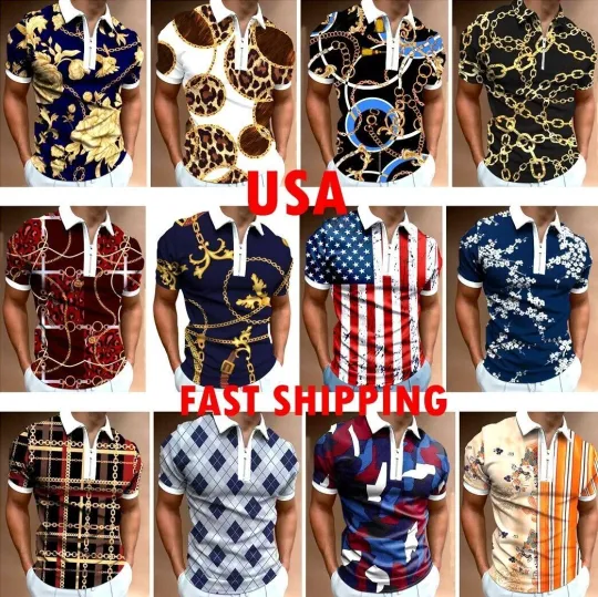 Discover Polo T-Shirt Men Zipper Collar Fashion Golf Short Sleeve Zip Soft Sports T Shirt