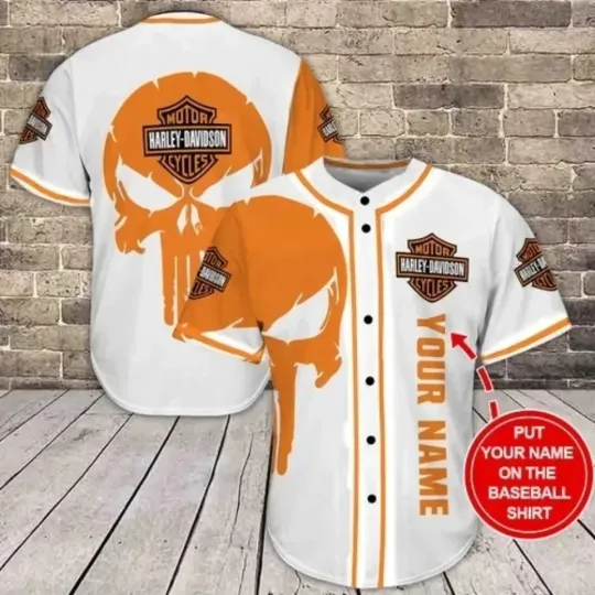 Discover Personalized Name Skull Harley Motor Racing Davidsonn Baseball Jersey Shirt, Uni