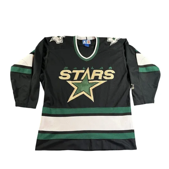 Vintage Dallas Stars Men's Hockey Jersey Large Black Green NHL 90s Mesh