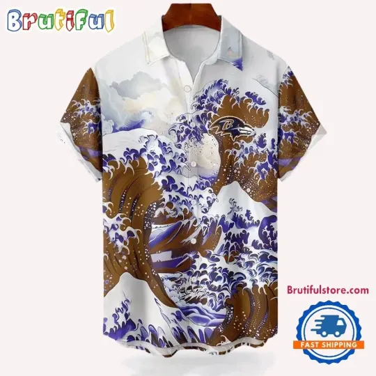 football Baltimore Ravens Football Special Great Wave Hawaiian Shirt