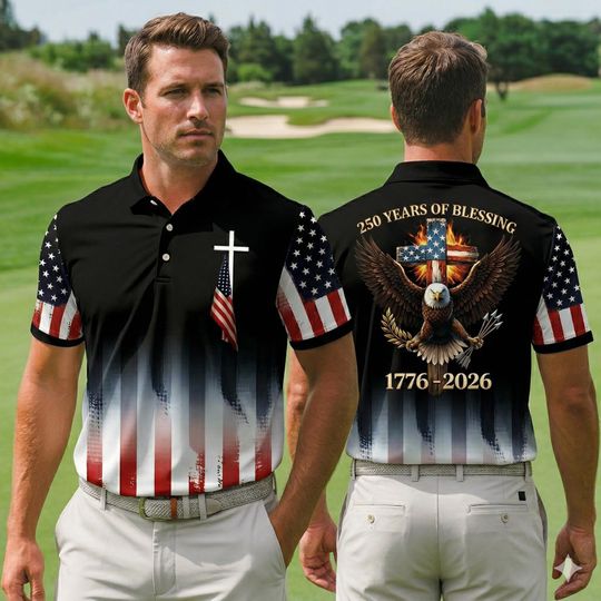 Discover USA Patriotic Eagle Golf Polo Shirt for 4th of July and 250th Anniversary