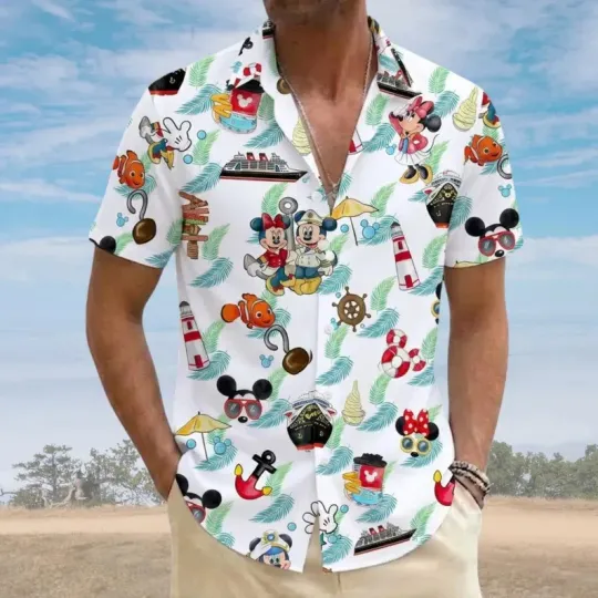 Mickey Minnie Cruise Floral Hawaiian Shirt, Mickey Mouse Cruise Squad