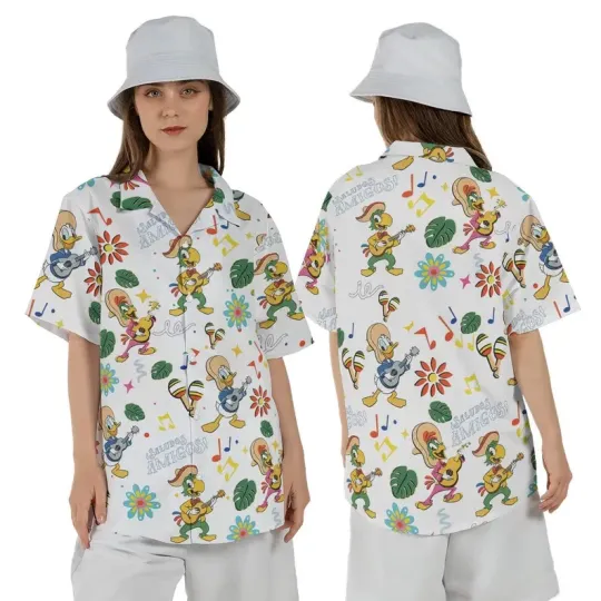 Unisex Three Caballeros Saludos Amigos Hawaiian Shirt, Jose Donald Duck Panchito