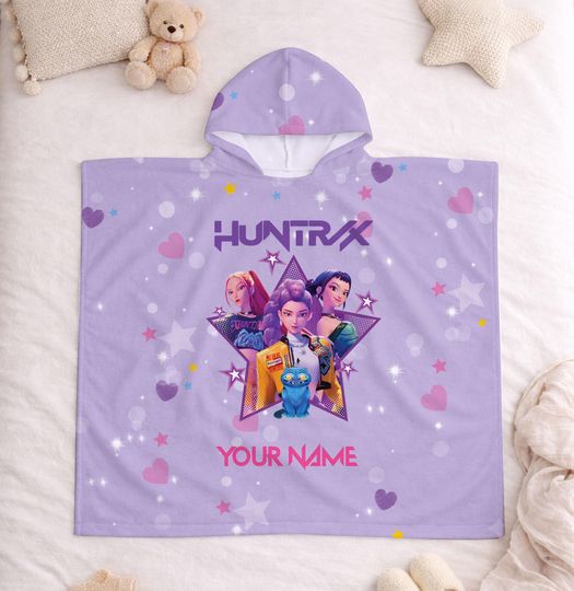 Discover Custom Kpop Demon Hunters Huntrix Kids Hooded Beach Towel, Anime Pool Towel, Kpop Fan Gift for Girls Trip, Cousin Crew Summer Vacation