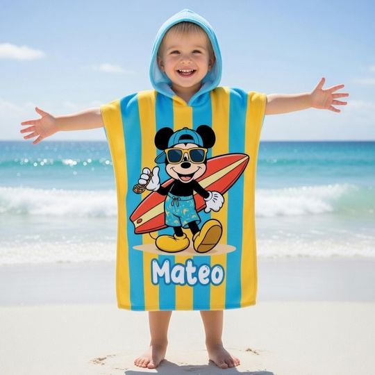 Discover Personalized Mickey & Friends Summer Kid Hooded Towel,Custom Name Beach Poncho for Boys and Girls, Cute Summer Pool Towel, Cute Bath Towel