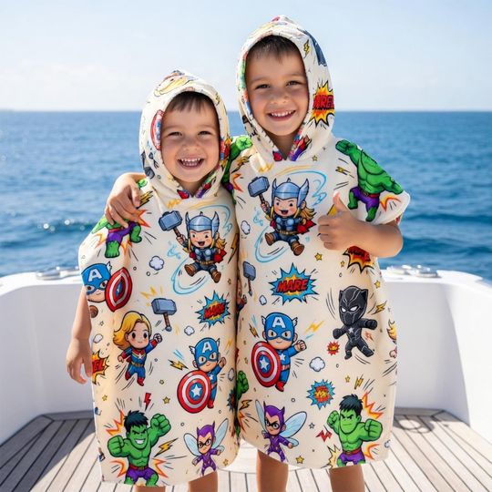 Marvel Superhero Kids Hooded Towel, Avengers Bath Towel for Kids, Cartoon Beach Towel, Soft Absorbent Hooded Towel, Gift for Boys Girls