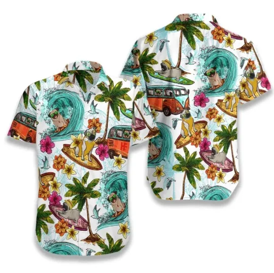 Discover Beach pugs Hawaiian Shirt
