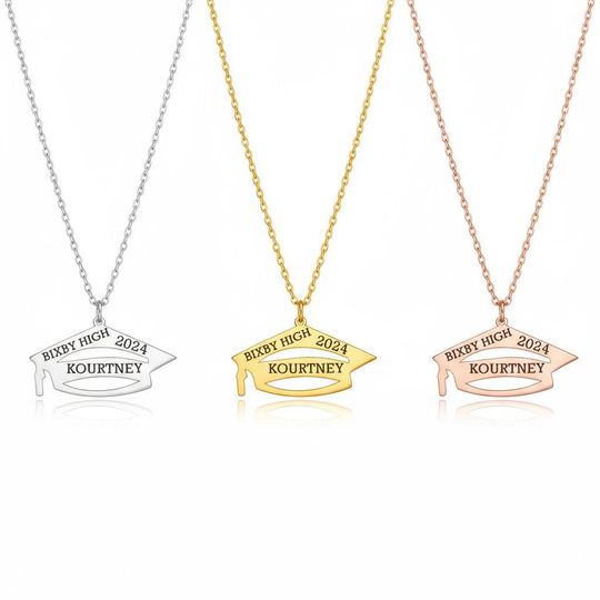 Graduation Cap Necklace with Sterling Silver Name Charm