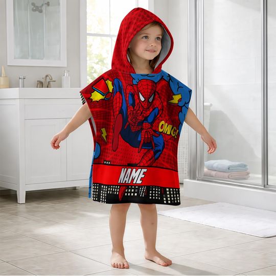 Personalized Spider Man Kid Hooded Towel,Custom Name Beach Towel for Boys & Girls,Cute Superhero Bath Poncho,Kids Pool Gift,Summer Essential