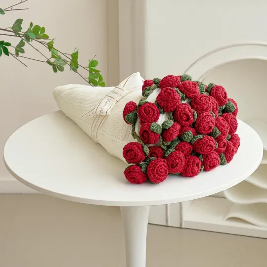 Crochet Rose Throw Blanket Knitted Blanket with Flower Details