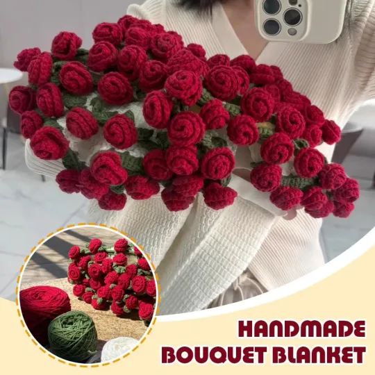 Rose Bouquet Crochet Throw Blanket - Floral Design for Home Decor