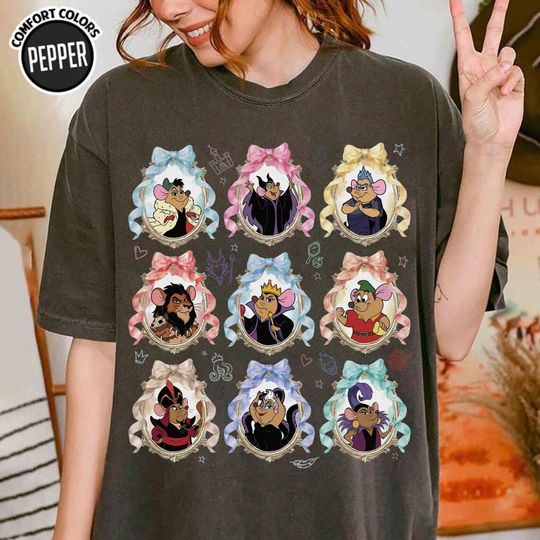 Discover Coquette Bow Gus Gus Villains Cosplay Shirt, Disney Maleficent Hades Jafar Ursula Yzma Group Tee, Scar Cruella De Vil Matching Shirt
