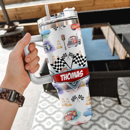 Custom Disney Cars Lightning McQueen Tumbler, Lightning McQueen 40oz Tumbler, Tow Mater Tumbler With Handle, Cars Stainless Steel Tumbler