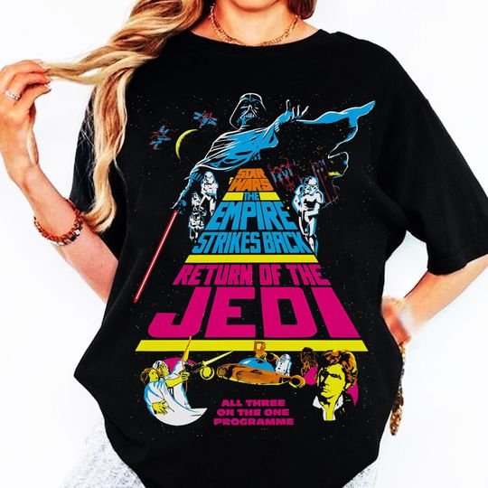 Disney Star Wars Opening The Empire Strickes Back Return Of The Jedi Shirt, All Three on The One Programme, Villains Dath Vader Stormtrooper