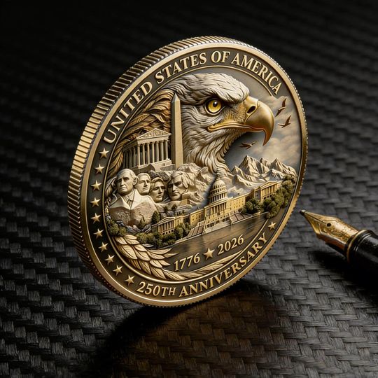 USA Independence Day 250th Anniversary Commemorative Coin 3D Patriotic Eagle 1776-2026