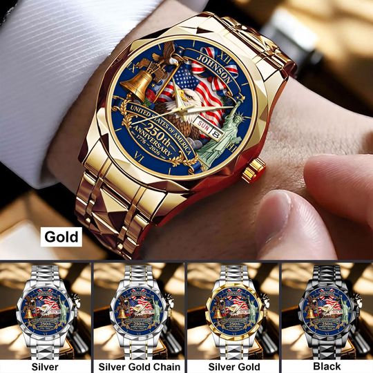Custom USA 250th Anniversary Luxury Watch, Statue of Liberty Timepiece, 17762026 American Independence Gift, Patriotic Gift for Men