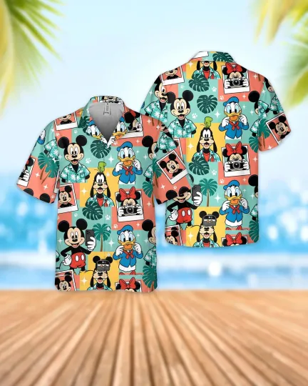Discover Disney Mickey & Friends Camera Selfie Polaroid For Family Hawaiian Shirt