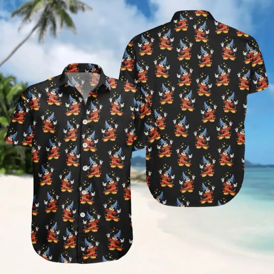 Discover Disney Fantasmic Sorcerer Mickey Disney Fantasia Wizard Hawaiian Shirt