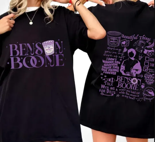 Discover Benson Boone tour 2026 short sleeve black color 2 side shirt VK11597