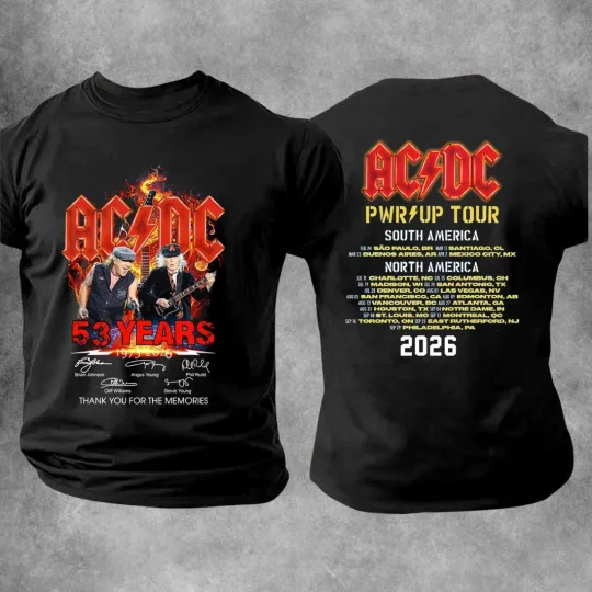 Discover AC DC POWER UP Tour America 2026 Tshirt, AC DC 53 Years Anniversary T-Shirt