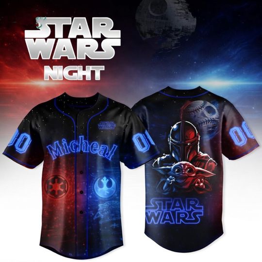 Star Wars Baseball Jersey, Mandalorian Grogu Jersey Shirt, Custom Star Wars Shirt, Vintage Star Wars Jersey Gift, Birthday Gift