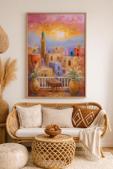 Discover Moroccan Sunset Silk Poster Bohemian Wall Art Indoor Outdoor Decor