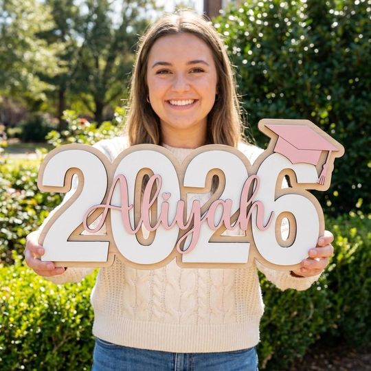 Discover Personalized Graduation 2026 Wood Sign, Custom Name Class of 2026 Sign, 2 Layer Wooden Grad Sign, Senior Photo Prop, Graduation Party Decor